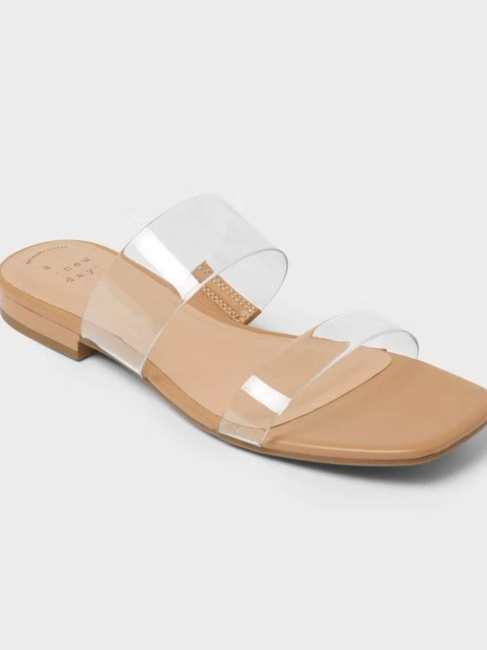 a new day Clear PVC Double-Strap Tan Slide Sandals